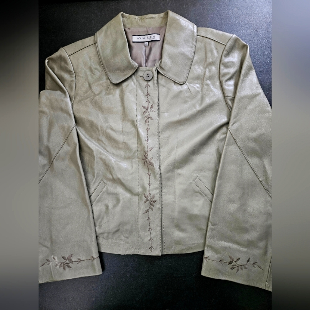 NWOT - Leather Anne Klein Green Soft & Supple Jacket - Size XL